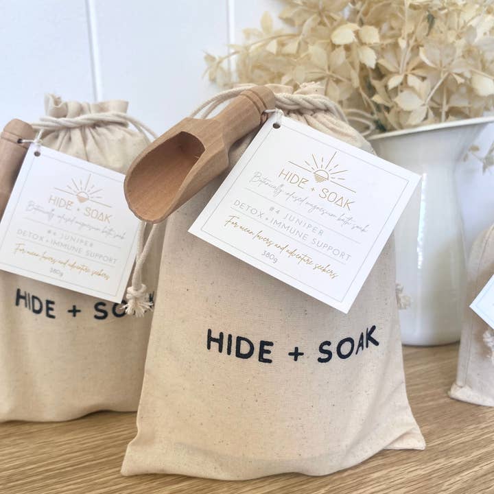 Hide + Soak | Luxurious Bath Salt Soaks & Magnesium Oil - Wholesale Bath Soak/Milk - #4 Juniper - Detox + Immune - Magnesium Bath + Foot Salts