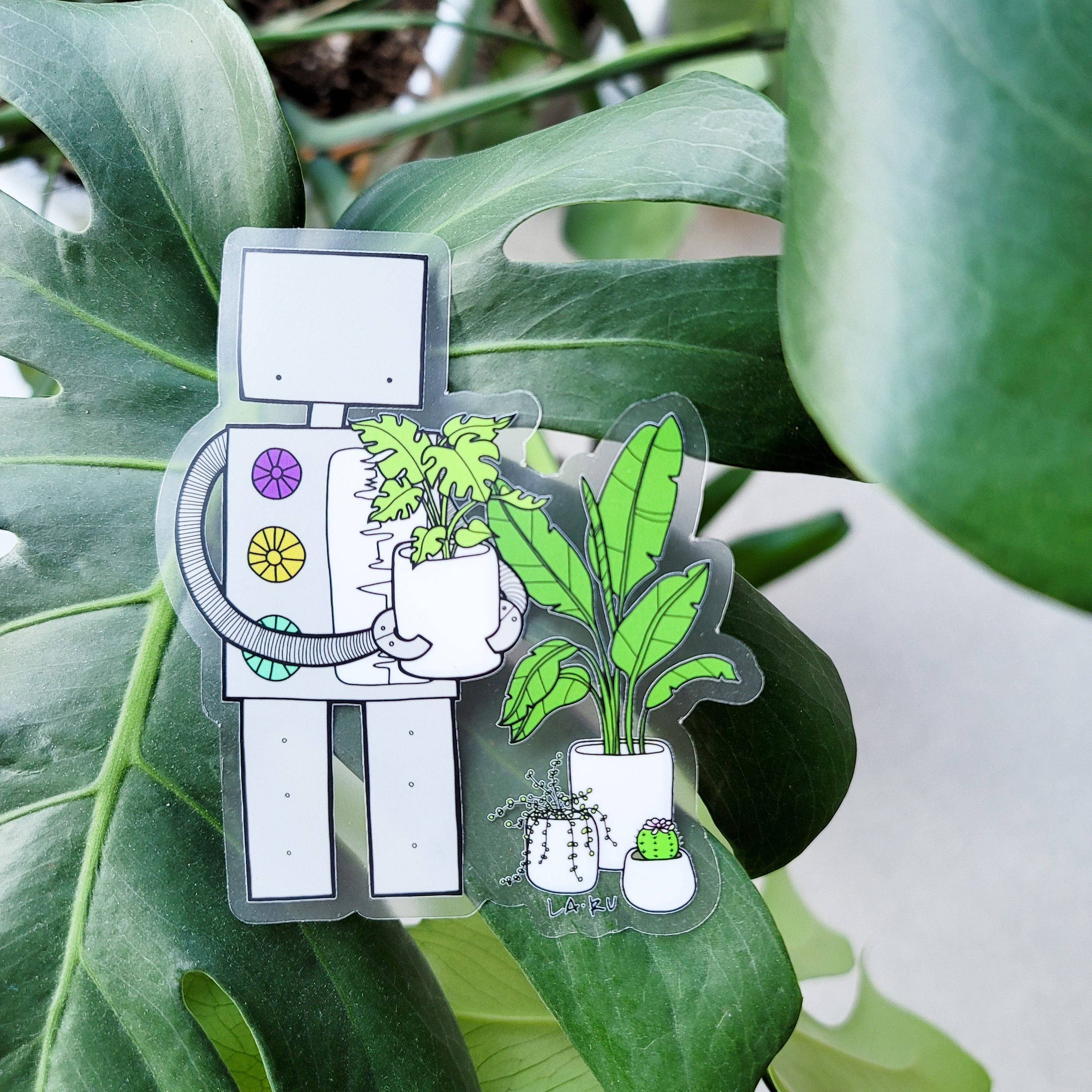 La Ru - Wholesale Sticker - Robot Loves Plants Transparent Vinyl Sticker