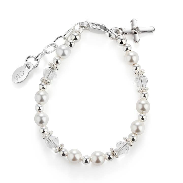 Silver Pearl Cross Bracelet or Baptism or Christening Gift for wholesale by Cherished Moments