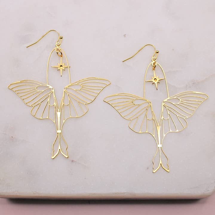 ZAD - Wholesale Dangle Earrings - Wishing Wings Luna Moth Gold Earrings