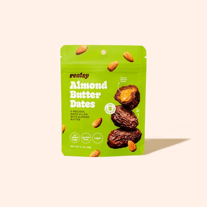 realsy - Wholesale Dried/Dehydrated Fruit - Almond Butter Filled Medjool Date Snack Packs - 10 unit/case