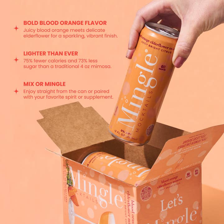 Mingle Mocktails - Wholesale Non-Alcoholic Aperitif/Mocktail - Blood Orange Mimosa 24 Pack (6x 4 12oz Pack Carton)