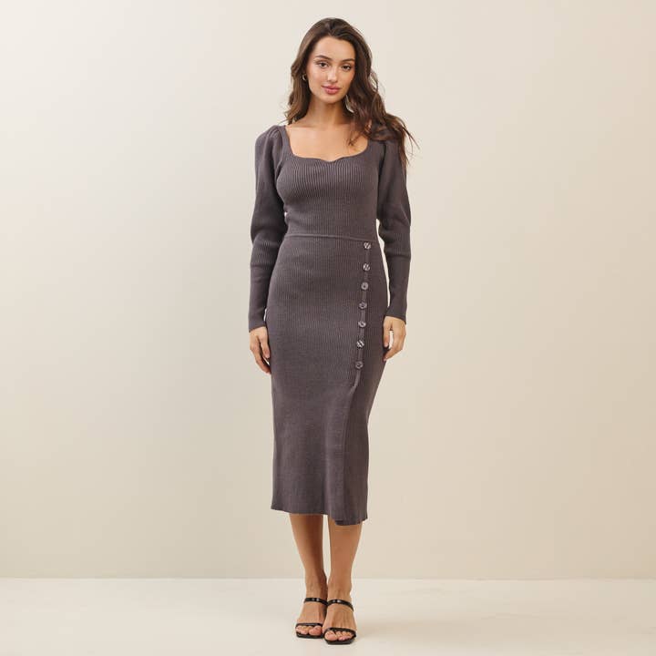 Ribgebreide midi-jurk met knoopsluiting voor wholesale door Able