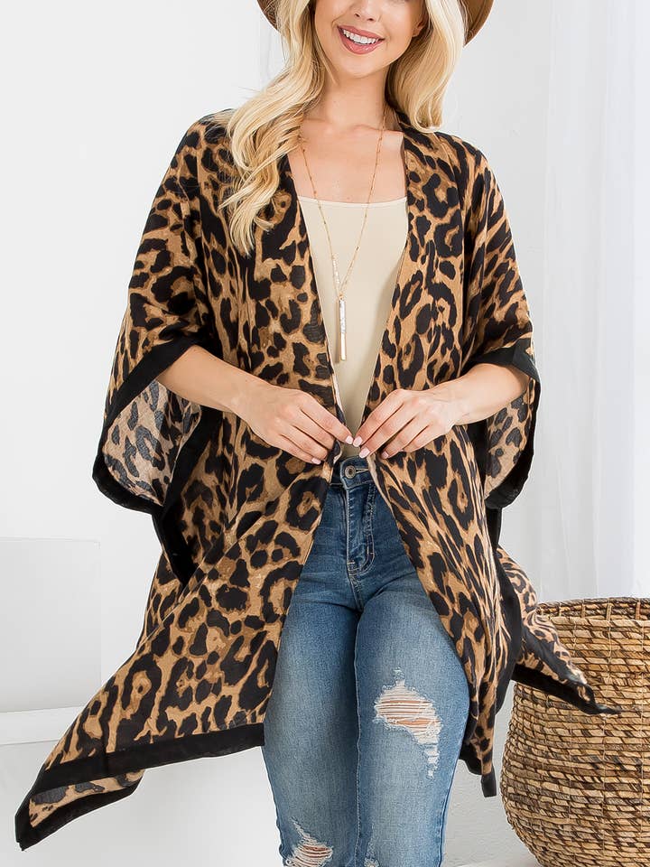 Breathable and Flowy Leopard Open Front Cardigan for wholesale by MYS Wholesale Inc