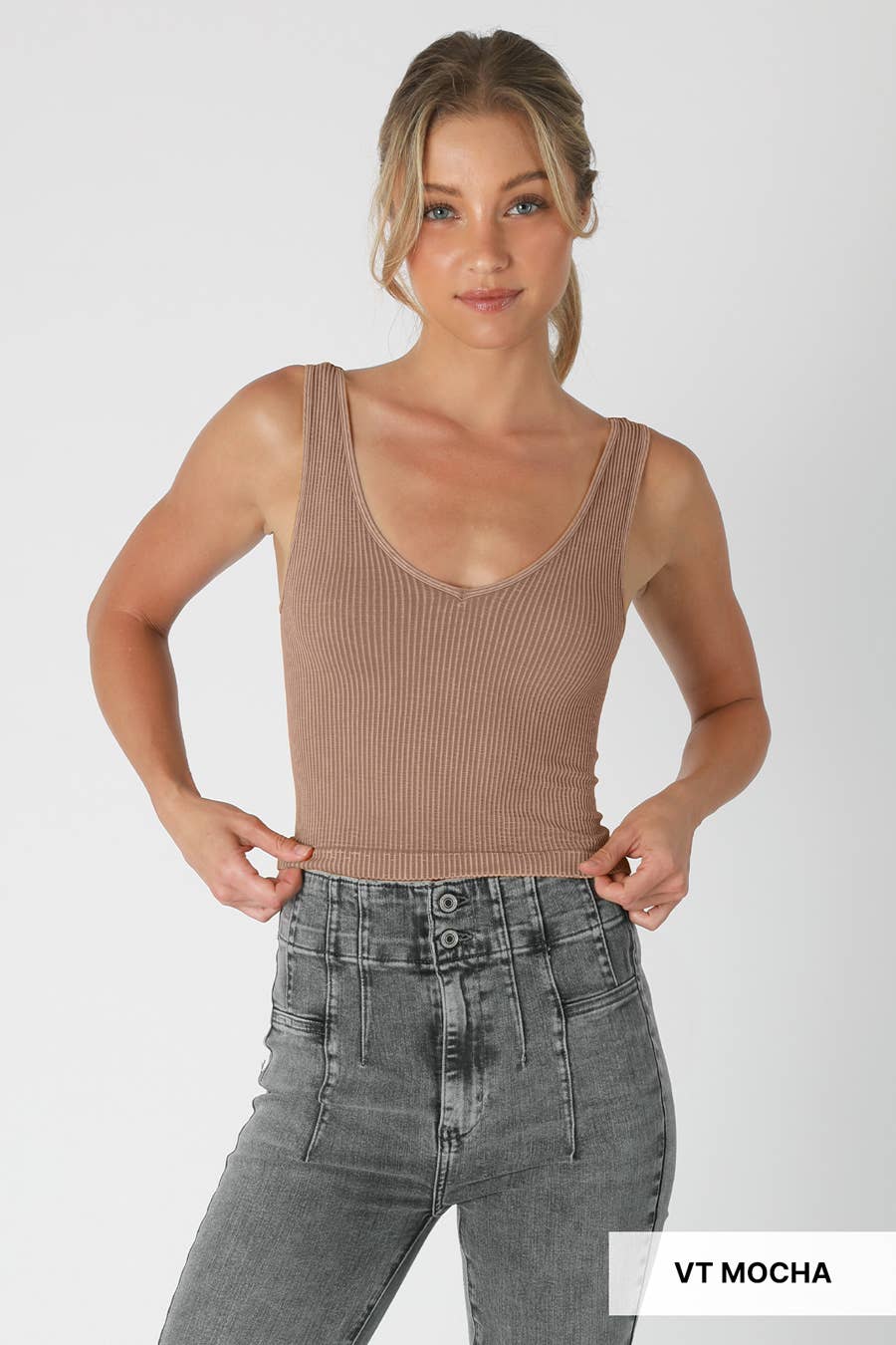 NIKIBIKI - Venta al por mayor Jersey corto de punto - Mujer - NS7634 - Top de cuello en V vintage18