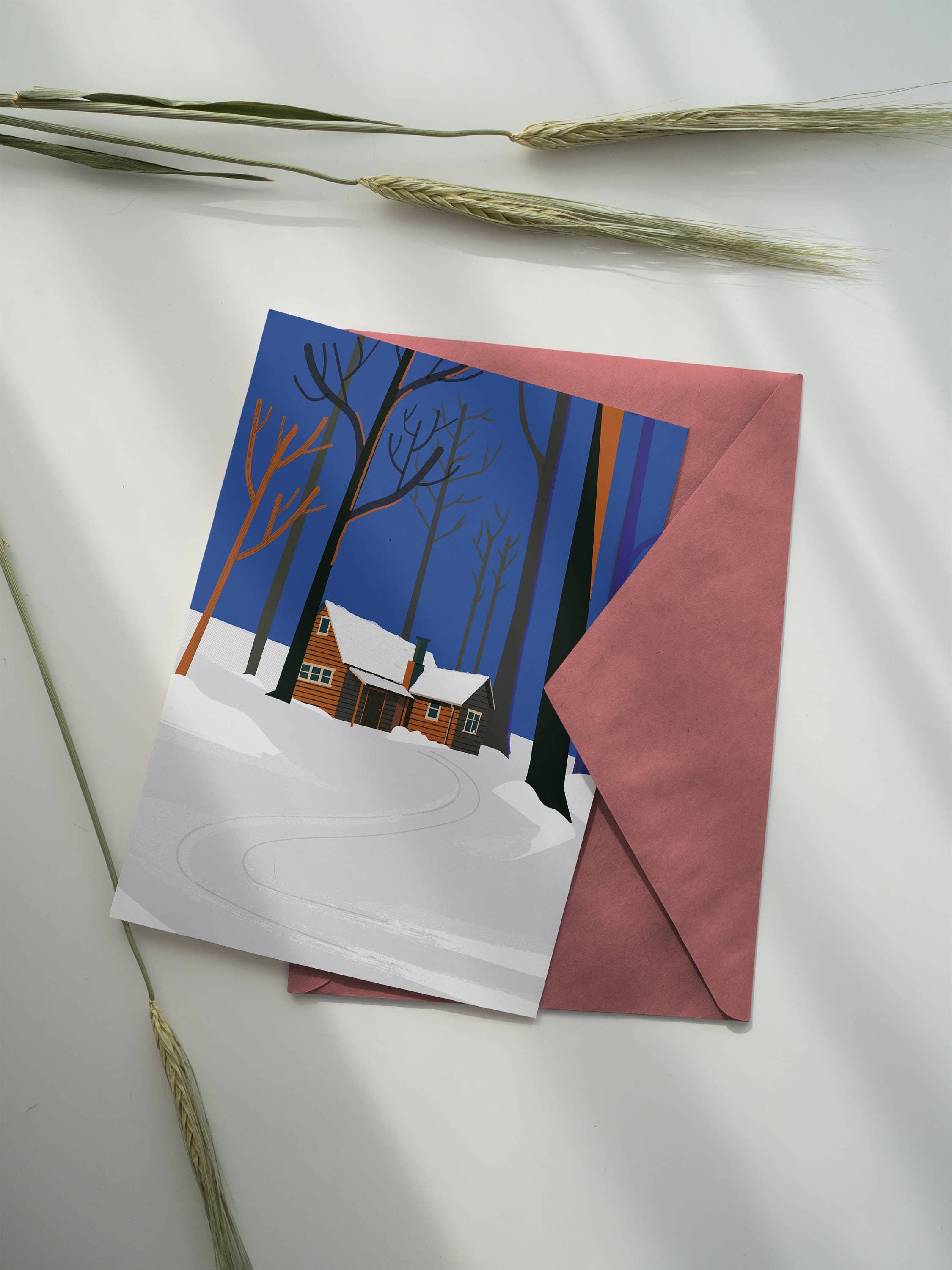 Margret Aurin - Vendita all'ingrosso Cartoline - Cartolina CASA DELLA NEVE, illustrazione invernale, casa nel bosco con2