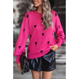 Korean Fashion Sweet Knitted Cardigan Women Chic Heart Button Jacquard  V-neck Sweater Coat Lady Cute Loose Long Sleeve Crop Top