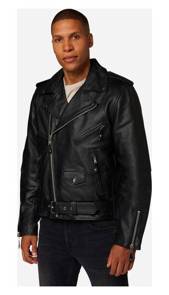 black Brando men's leather jacket - premium buffalo leather for wholesale on Faire0