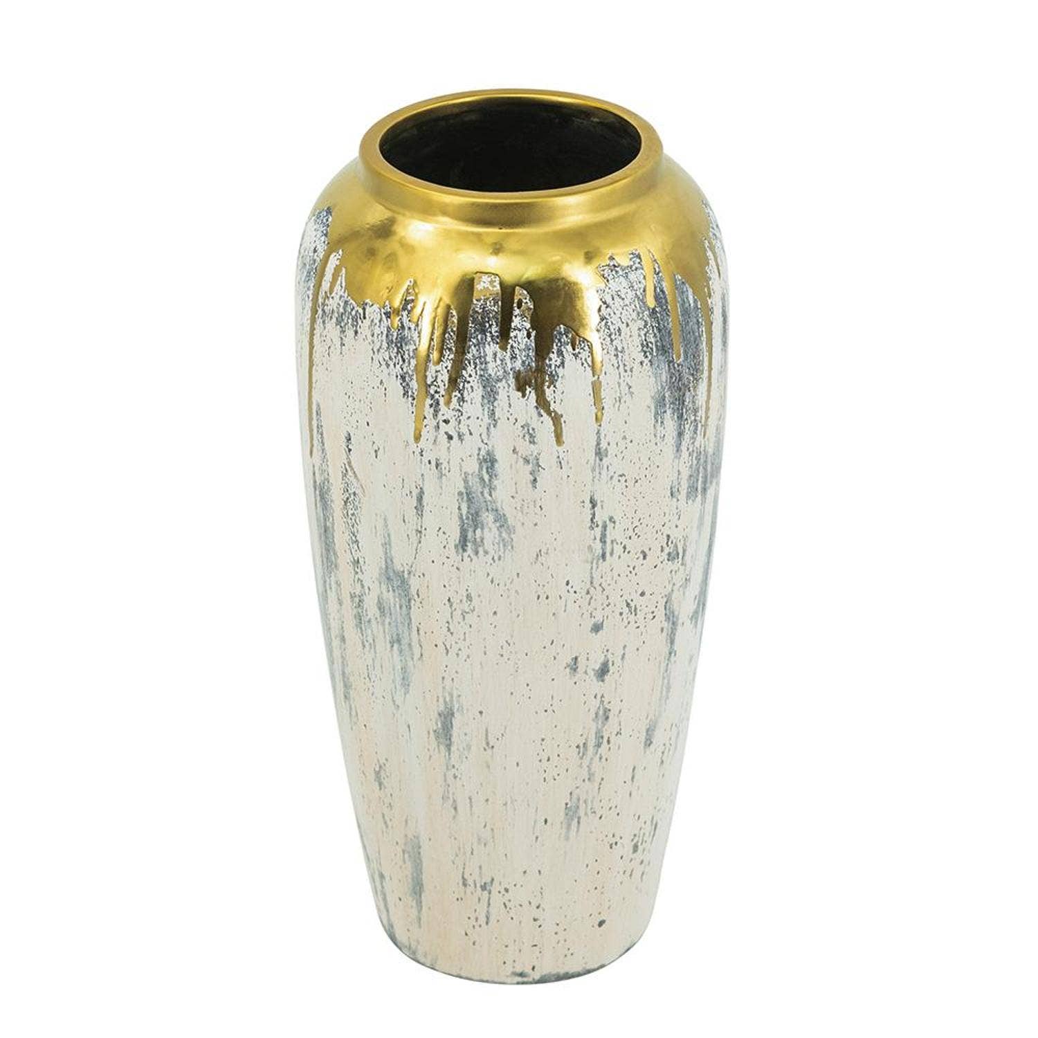 HomeRoots - Wholesale Vase - 14" Gray Ivory And Gold Modern Abstract Ceramic Table Vase3