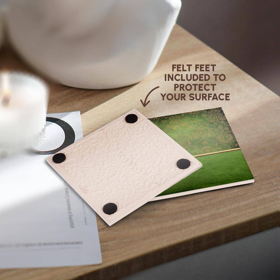 3dRose - Wholesale Coasters - 3dRose, Image of Elegant Damask and Flower Jewel Design Green and Gold, Coaster3