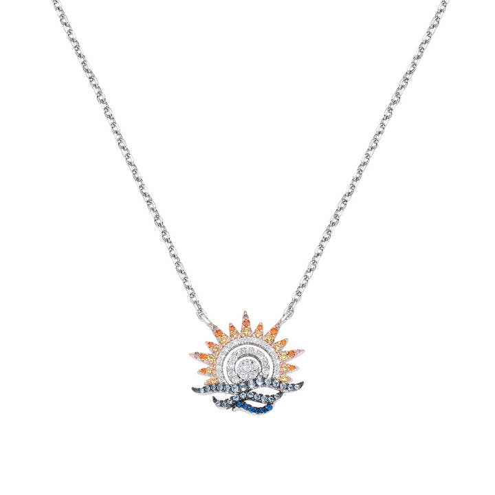 Sun And Sea Charm Necklace In Sterling Silver for wholesale by Amen Gioielli