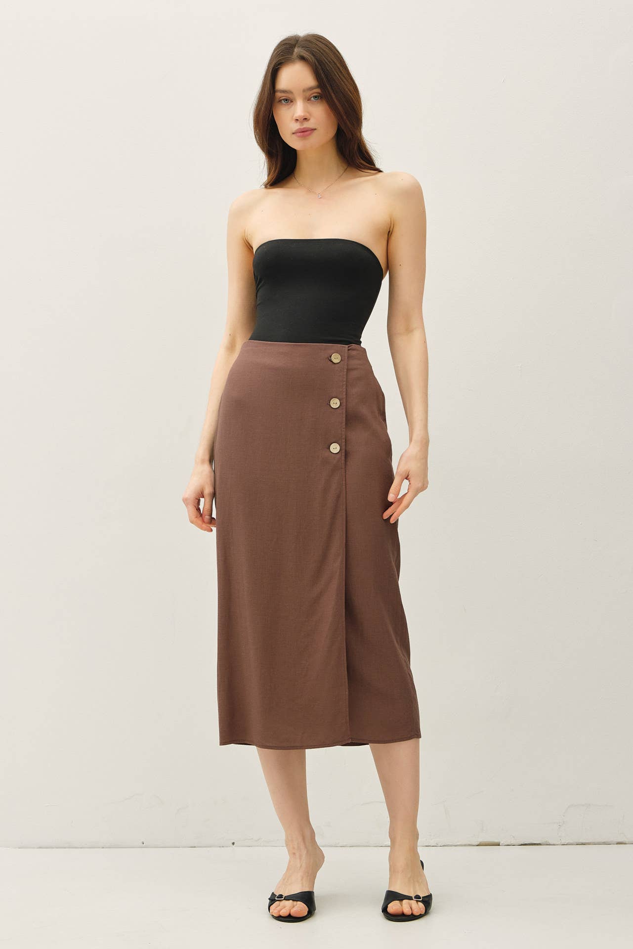 Be Cool - Wholesale Skirt - Women's - LINEN BLEND MIDI WRAP SKIRT 4