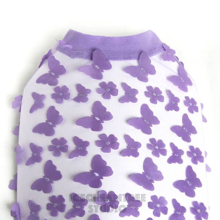 Top morado de malla con mariposas en 3D, vestido para cumpleaños, bodas y eventos para venta al por mayor de Icecreamtree Studio