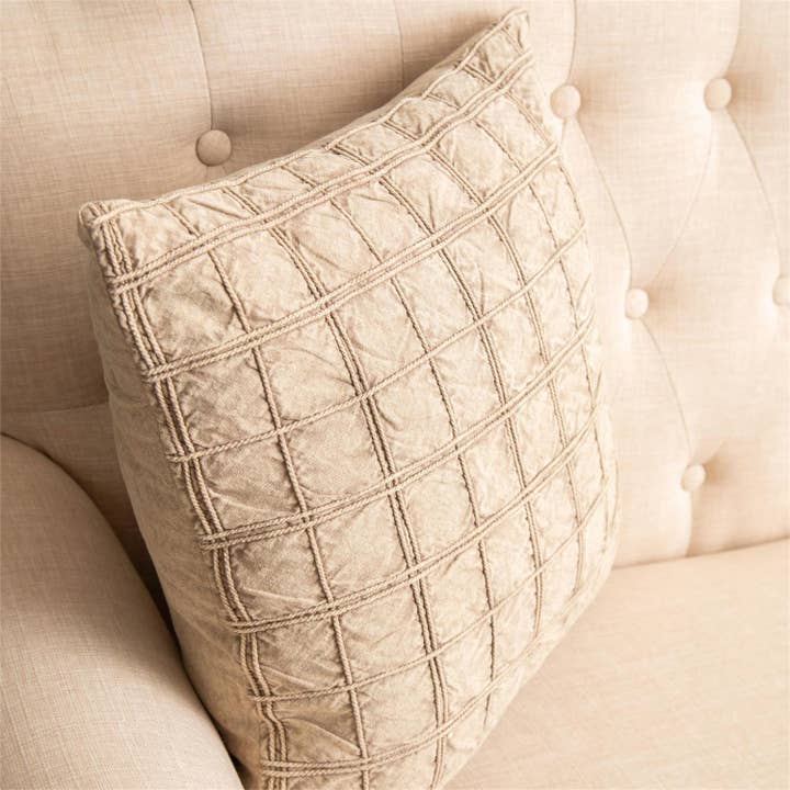 Pillow - Stonewashed Windowpane Check, Brown (PC) for wholesale by Audrey's Home & Gift