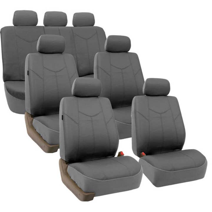 Rome PU Leather 3 Row 7 Seater - Gray Seat Covers for wholesale by FH GROUP
