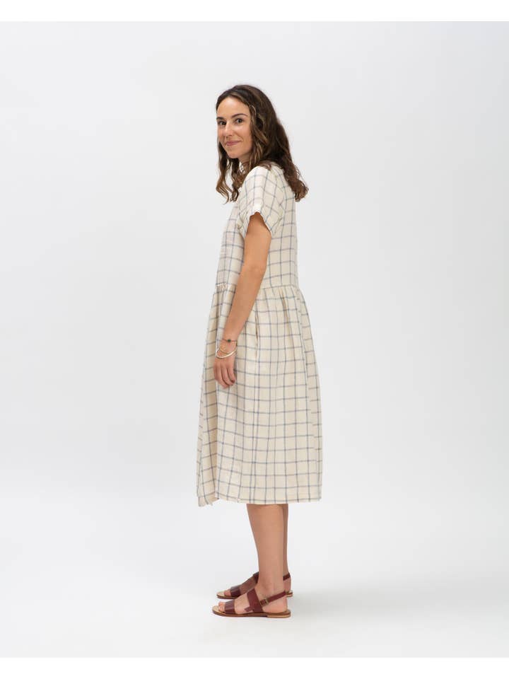 Matona - Wholesale Dress - Women's - Linen Midi Dress / blue net