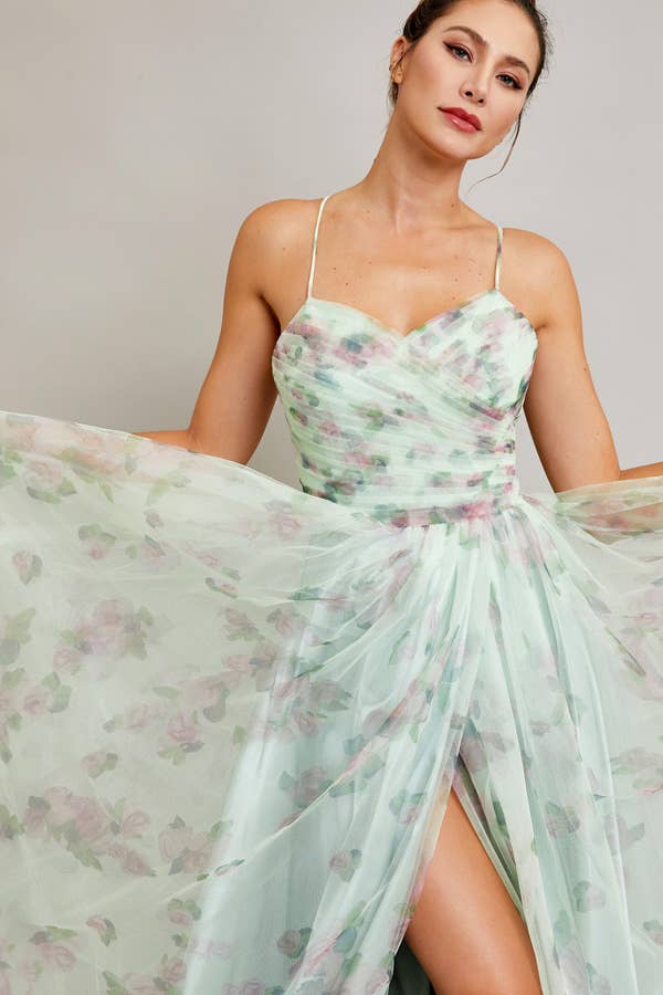 Babyfox Apparel - Wholesale Dress - Women's - Sleeveless Sweetheart A Line Floral Print Dress4