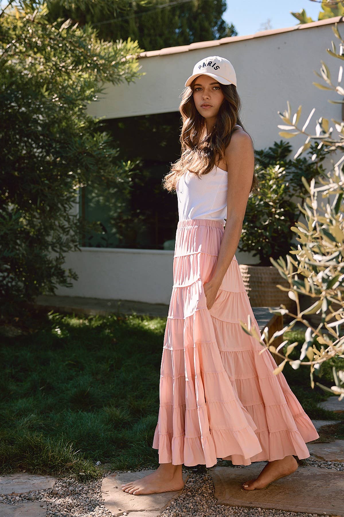 RAISONNEL - Wholesale Skirt - Women's - Elasticated Waist Tiered Maxi Skirt - RS10355