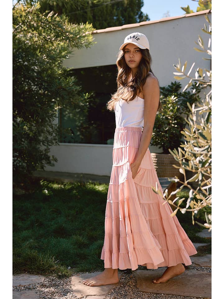 RAISONNEL - Wholesale Skirt - Women's - Elasticated Waist Tiered Maxi Skirt - RS10355