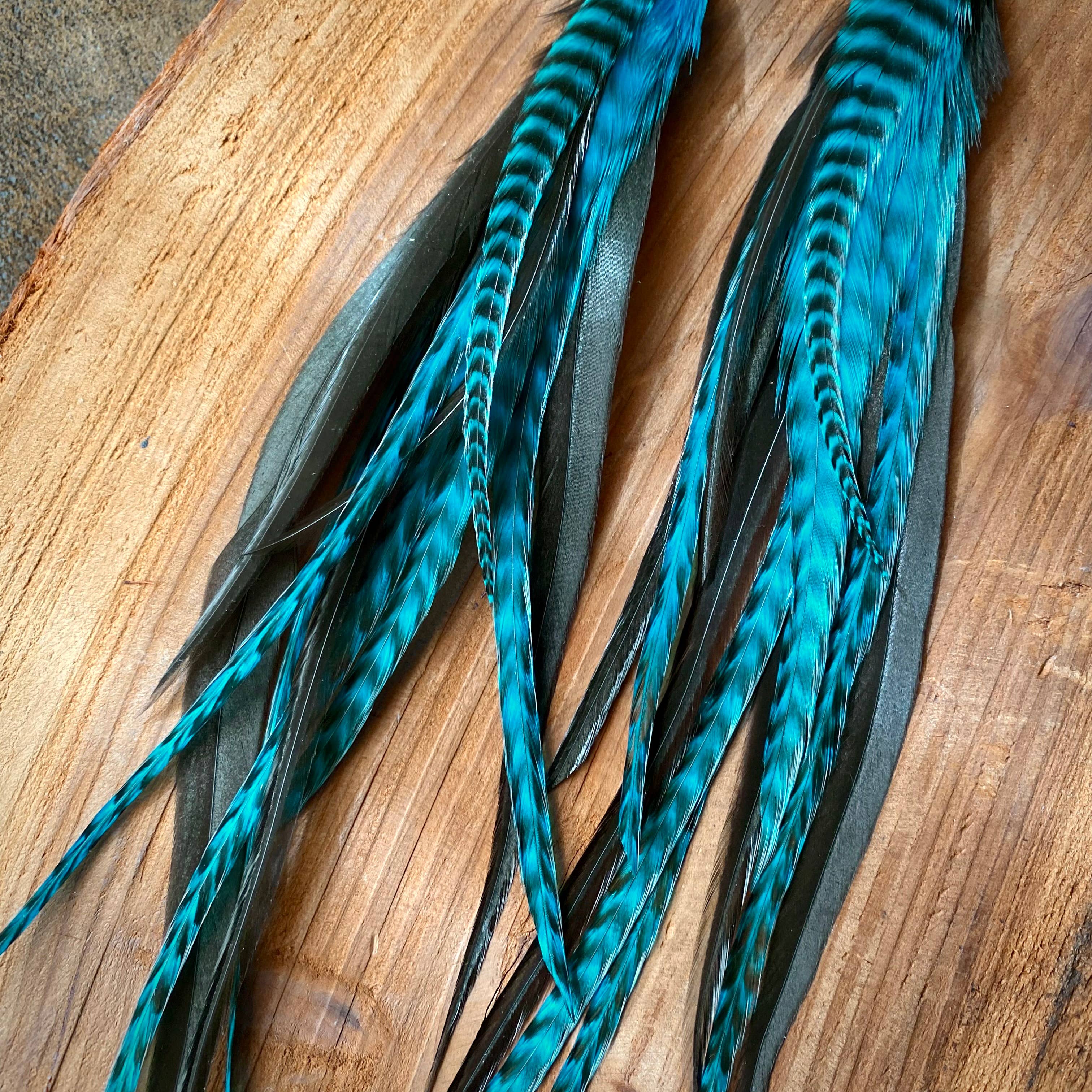 ASTALI - Venta al por mayor Pendientes colgantes - Pendientes largos con forma de pluma y cono, color turquesa y negro y dorado8