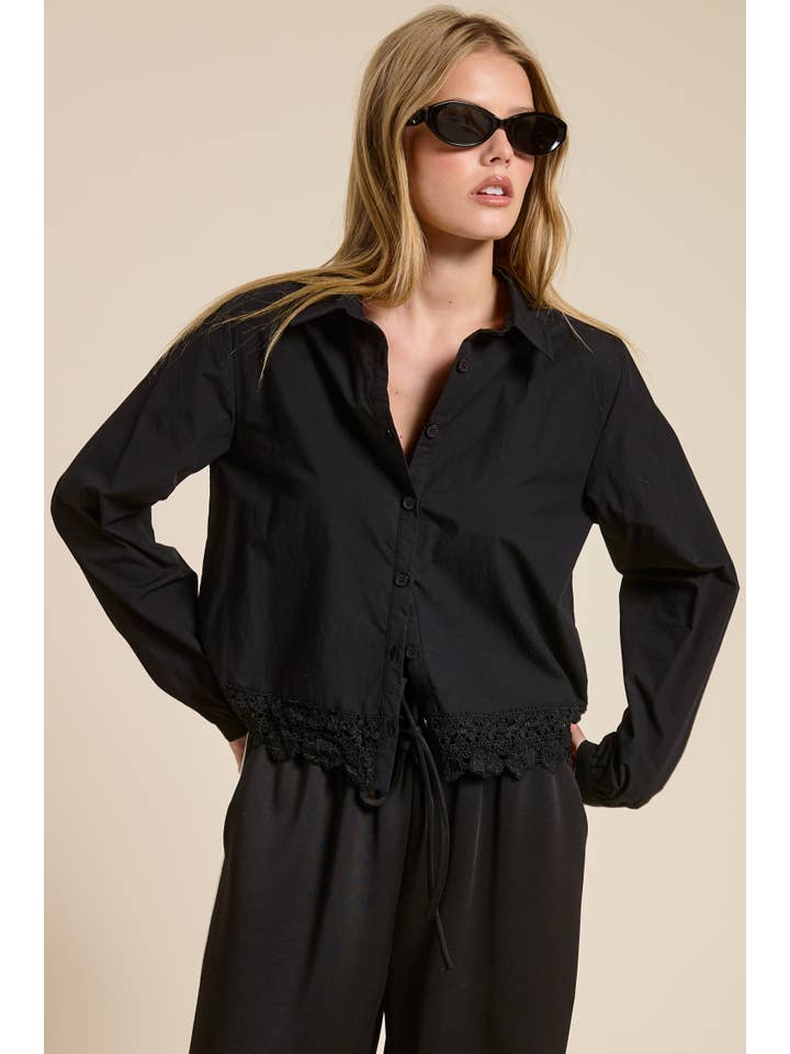 Mimosa - Wholesale Button Down Shirt - Women's - Embroidered Hem Button Down Blouse3