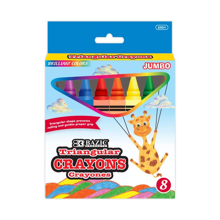 BAZIC Products - Wholesale Crayons - Kids & Baby - Premium Jumbo Triangle Crayons 8 Color