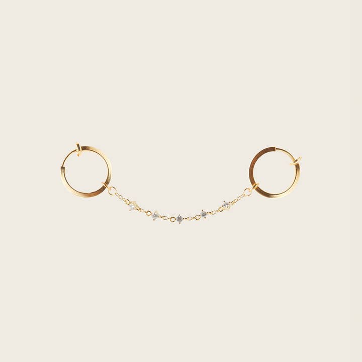 Single Cluster Hoop Chain Mini Hoop Clip On Earrings SetGold for wholesale by Aiori