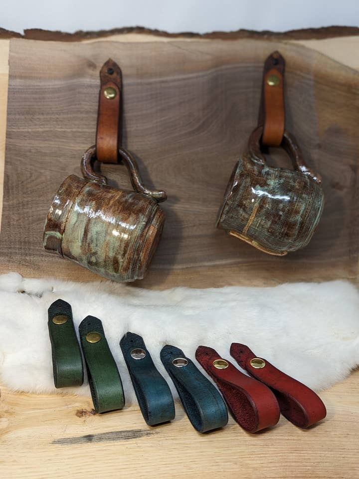 Customizable Leather Wall Hanger Straps for wholesale by Frost & Ember Creations, LLC