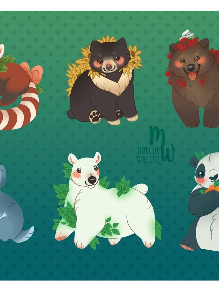 Fogli di adesivi animali/stampe • Orsi, Dinosauri, Cani, Uccelli, Coniglietti, Capre, Unicorni Pegaso per la vendita all'ingrosso da parte di Mollsie Wallsie