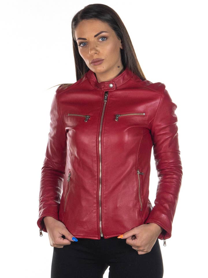 Vanessa - Chaqueta roja de piel auténtica para mujer para venta al por mayor de Michelangelo srls