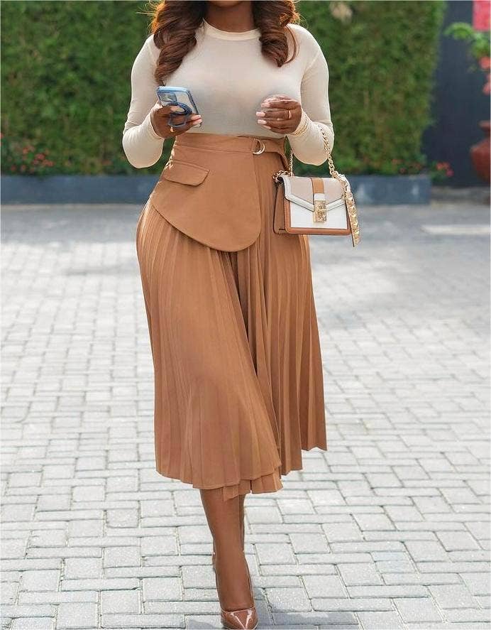 Rosa Clothing - Wholesale Skirt - Women's - Stylish pleated midi A-line skirt9