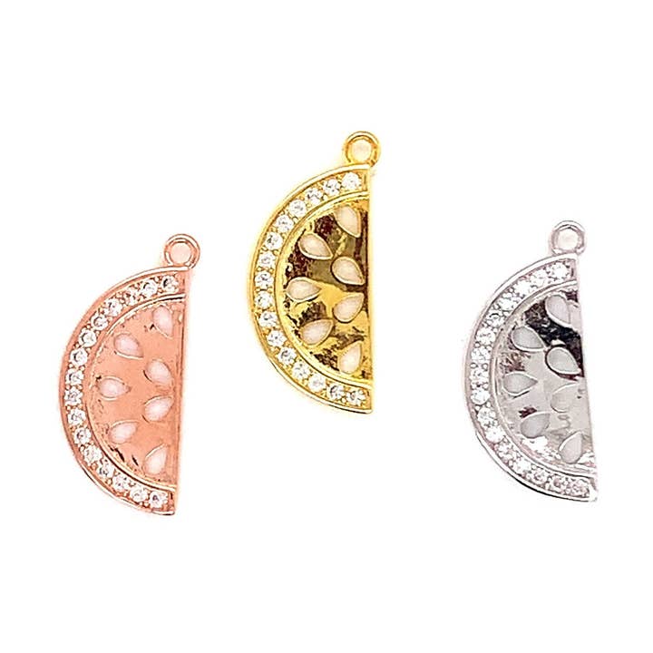 Small Rose Gold CZ Watermelon Slice Charm Silver Watermelon Pendant Fruit Charms, Bulk Wholesale Charms For Jewelry Making, Wholesale Charms for wholesale by The Bead Bazaar