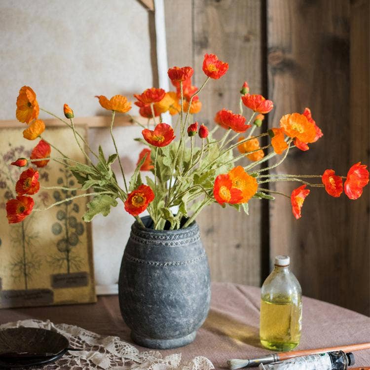 Rustic Reach - Wholesale Artificial Flowers - Silk Common Poppy Flower Stem 22" Tall5