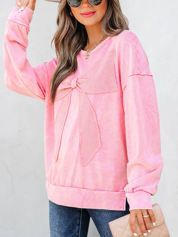 Lovesoft - Wholesale Sweatshirt - Women's - Orchid Bouquet Mineral Wash Big Bow Patchwork Pullover Sweatshirt11