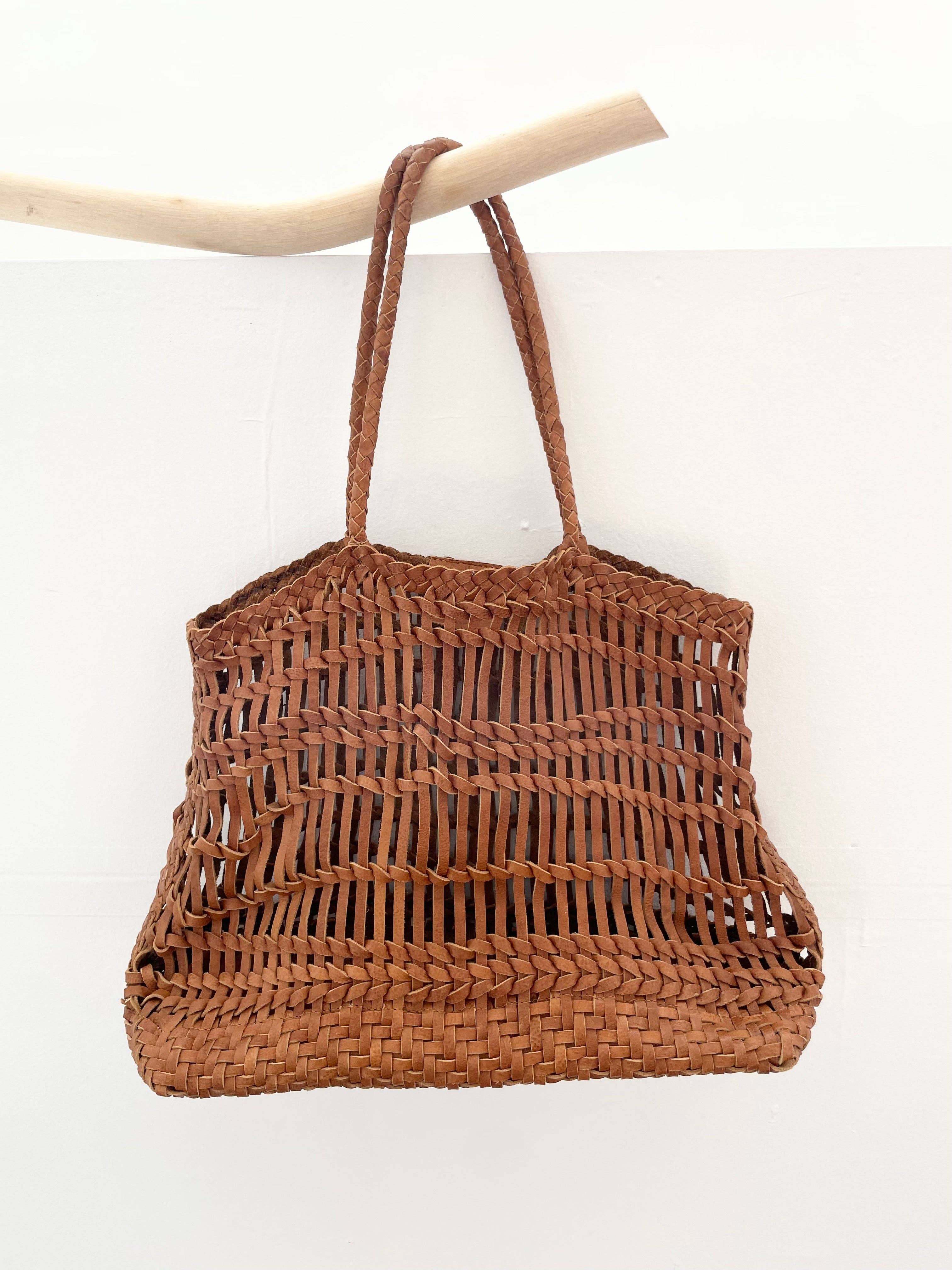 Happy French Gang – wholesale Beach bag – Luni Leather Woven Tan Bag1
