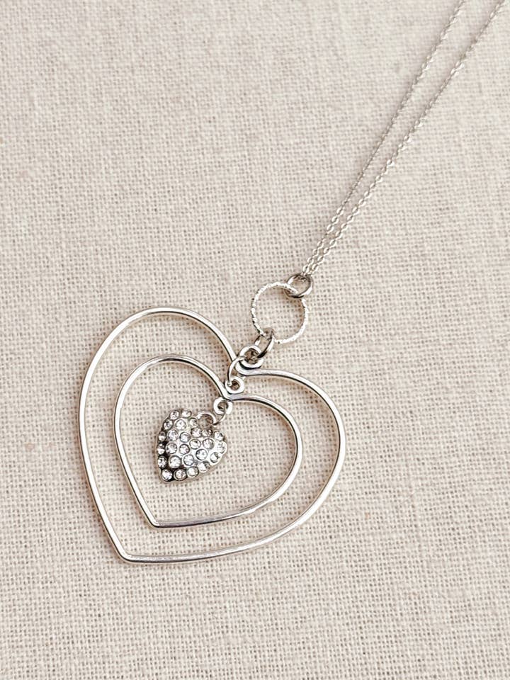Silver Rhinestone Heart Necklace for wholesale by Gracie Rose Designs