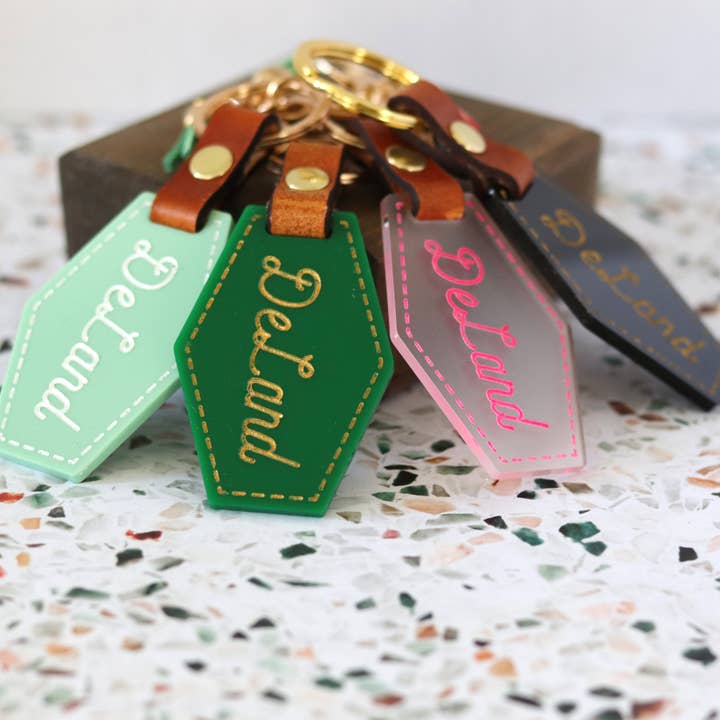 Poofy Cheeks - Wholesale Keychain - Women's - Custom Acrylic City Keychain - Cursive Font