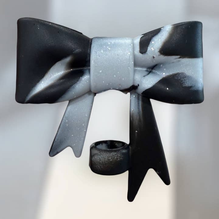 Black Silver Large Bow - Silicone Straw Topper 10mm for wholesale by Olive Lane Accessories