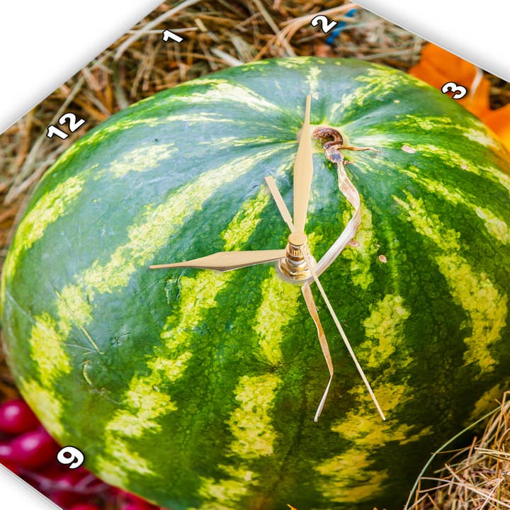 3dRose - Wholesale Wall Clock - 3dRose, Green fresh watermelon on hay, Wall Clock2