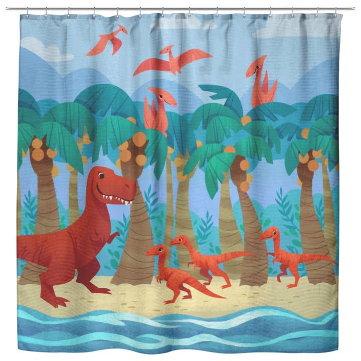 Giornata dei Dinosauri in Spiaggia Tenda da Doccia con Dinosauri per la vendita all'ingrosso da parte di DinoDreams.co