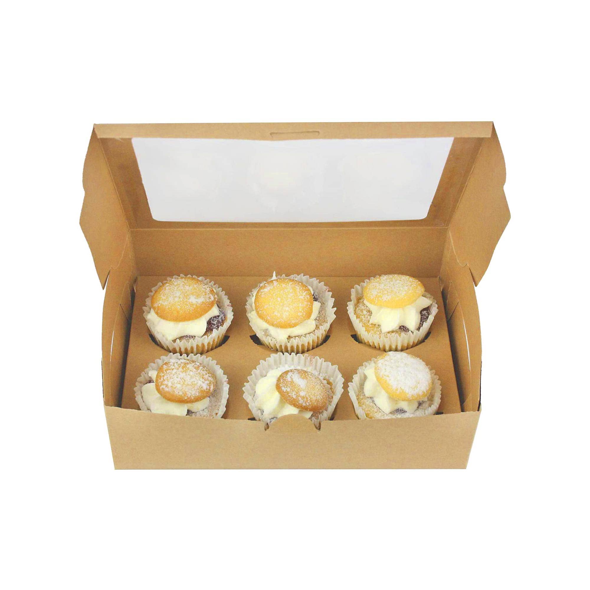 Emartbuy - Wholesale Gift Box - Kraft Cupcake Box with Viewing Window Pack of 12 (Holds 6 Cupcakes)2
