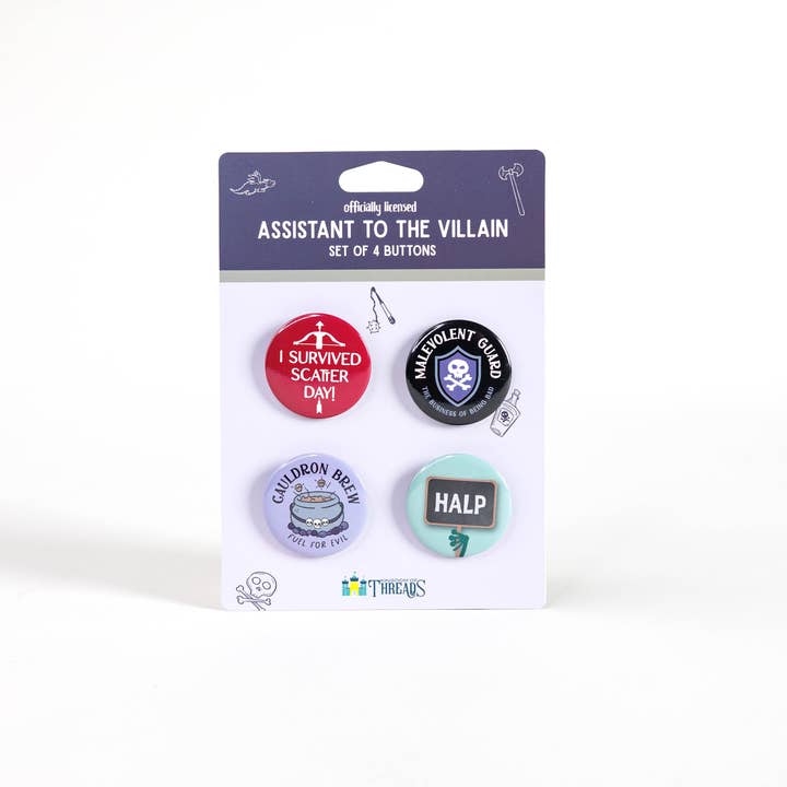 Massacre Manor Button Pin Set | Assistant to the Villain for wholesale by Kingdom of Threads