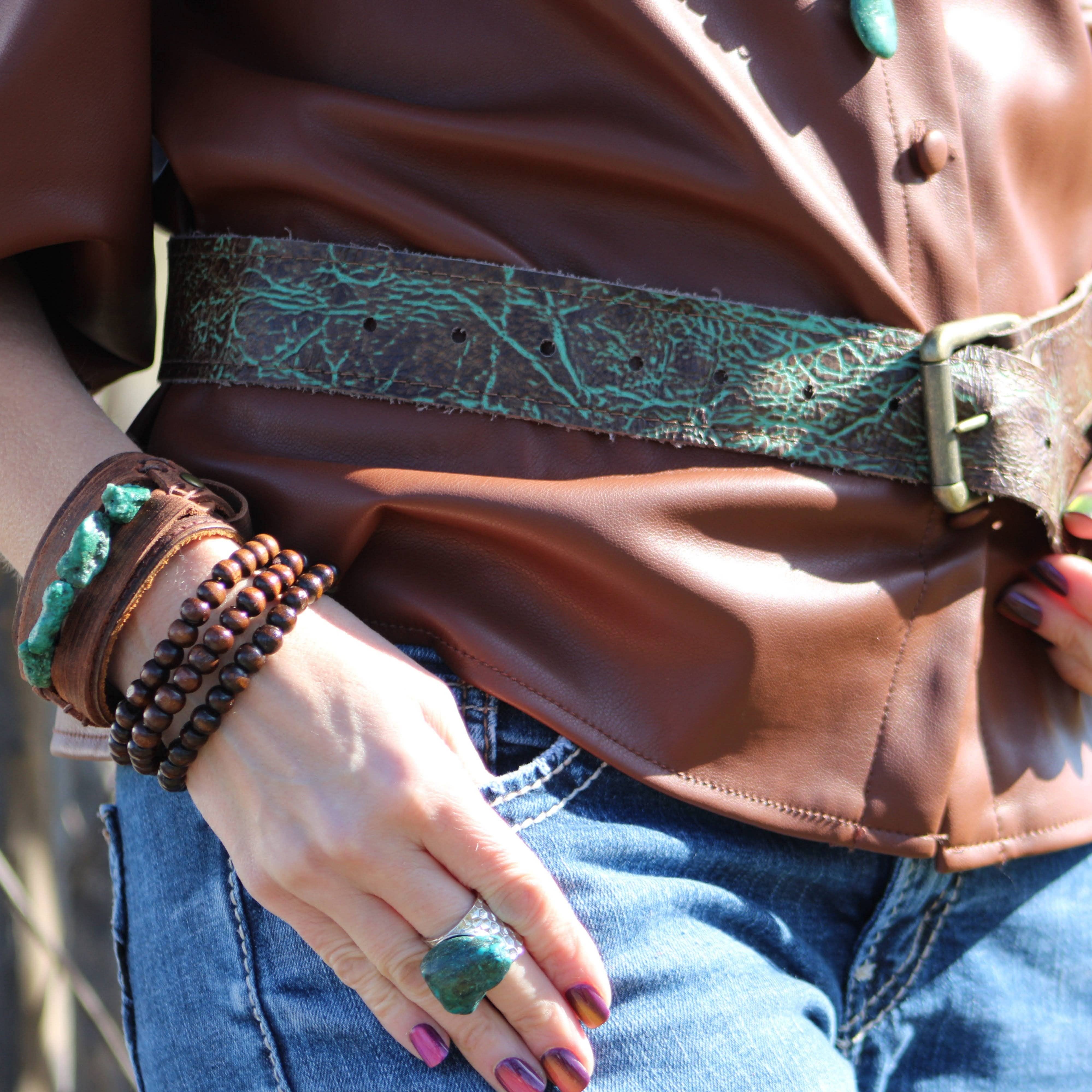 The Jewelry Junkie - Wholesale Cocktail/Statement Ring - Natural Turquoise Chunk Statement Cuff Ring 012v2