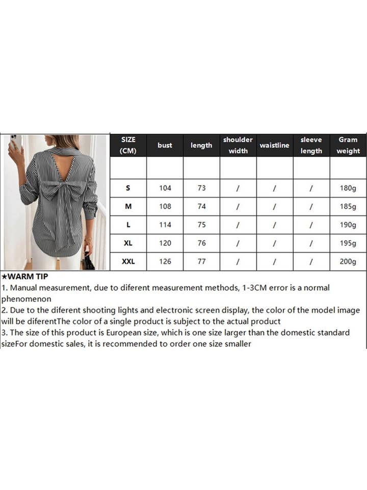 STRIPE A striped printed long-sleeved shirt with a bow for wholesale on Faire6