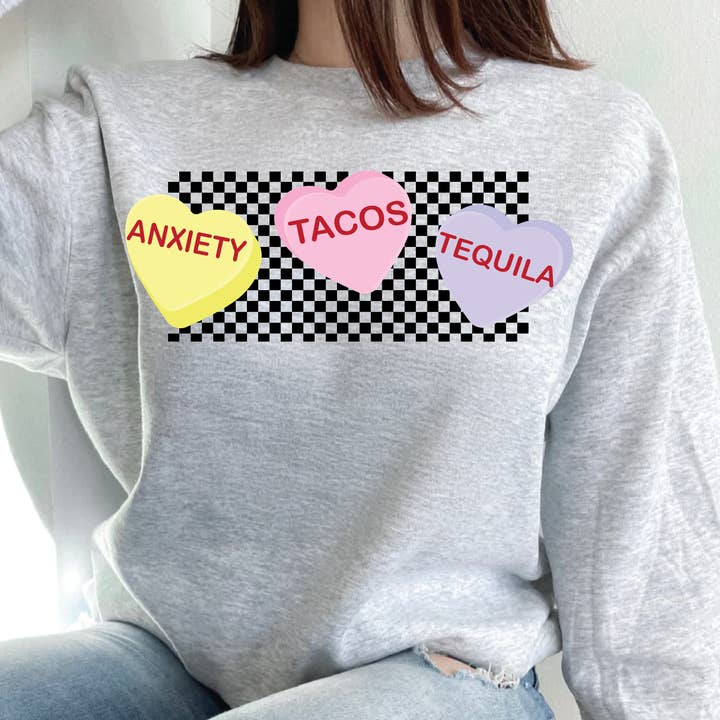 Anxiety Tacos & Tequila Crewneck Sweatshirt for wholesale by WILD AGAIN