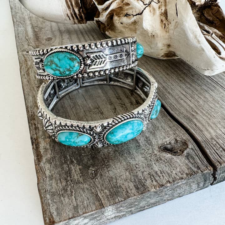 Boho Ranch Shop - Wholesale Bangle Bracelet - Western Navajo Style Stone Stretch Bracelet