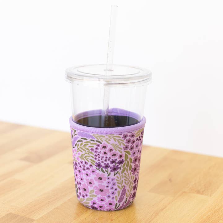 Elyse Breanne Design - Wholesale Drink Huggers & Koozies - Lilac Floral Drink Sleeve, Iced Coffee Sleeve, Drink Cover