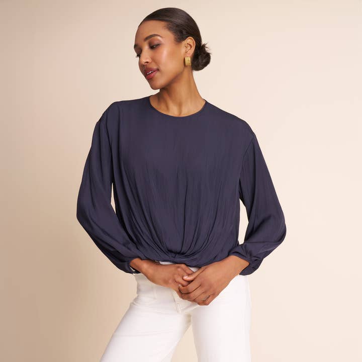 Blouse Bali Bubble - Eco Drape :: Bleu marine foncé pour la vente par M.M.LaFleur