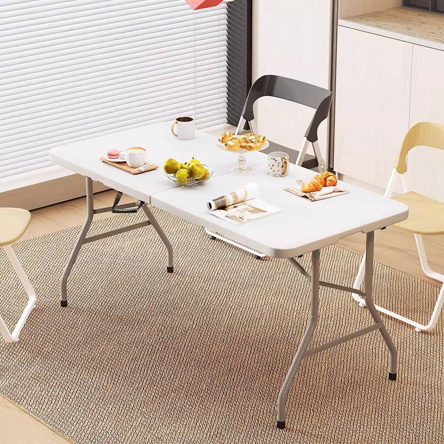 LINEN STORE - Vente Table de terrasse - Table pliante 1,83 m avec verrou et poignée de transport6