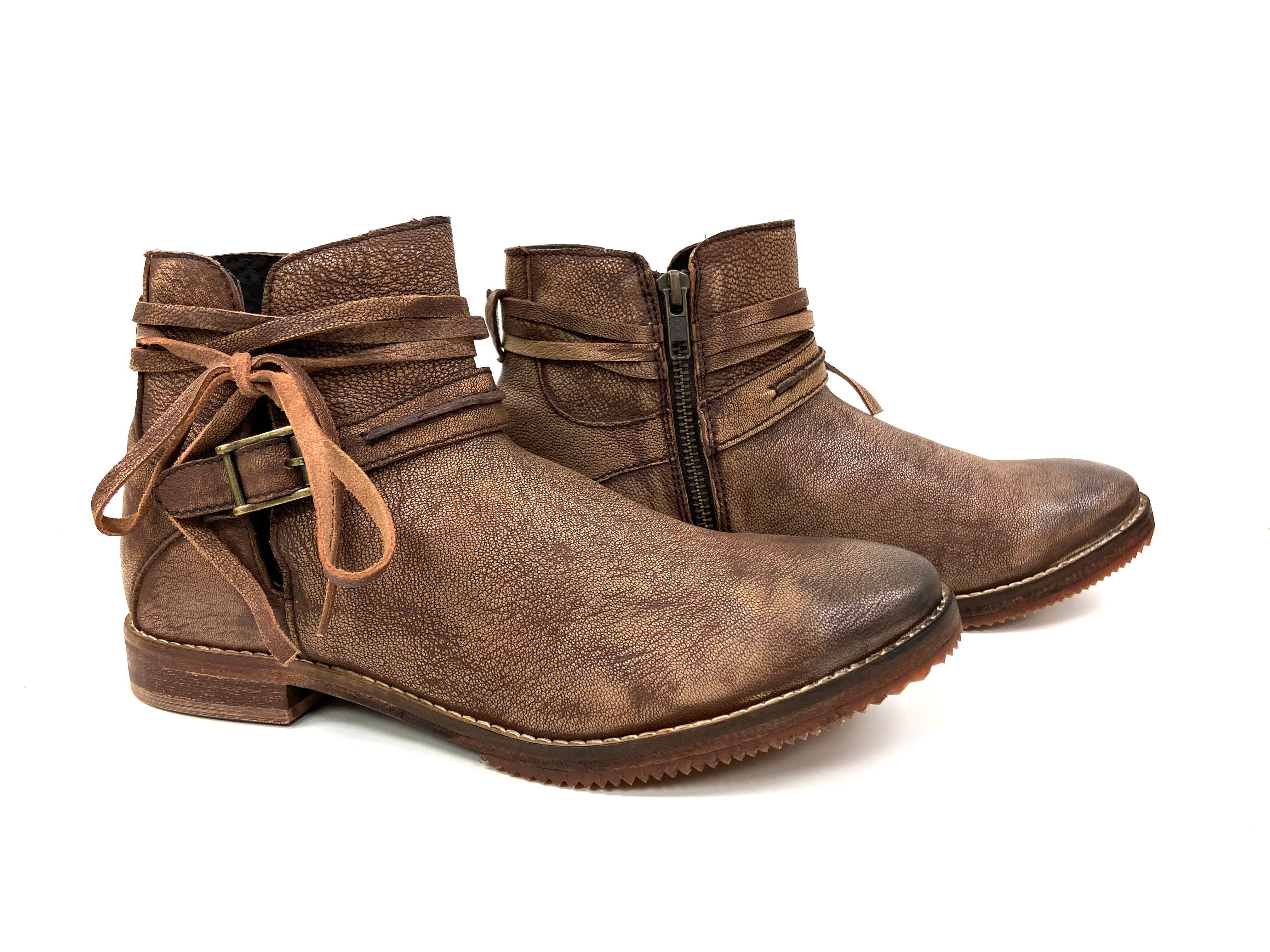 Only Partners - Wholesale Booties - Women's - Fringe Brown Low Top Ankle Boots with Side Cutouts2